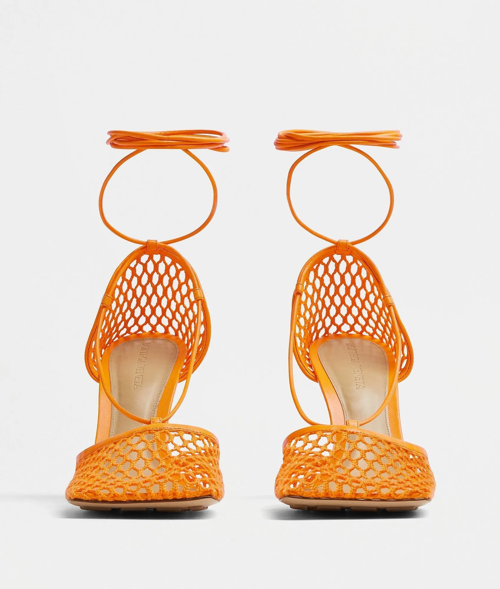 BOTTEGA VENETA LACE-UP LEATHER TRIMMED MESH SANDALS