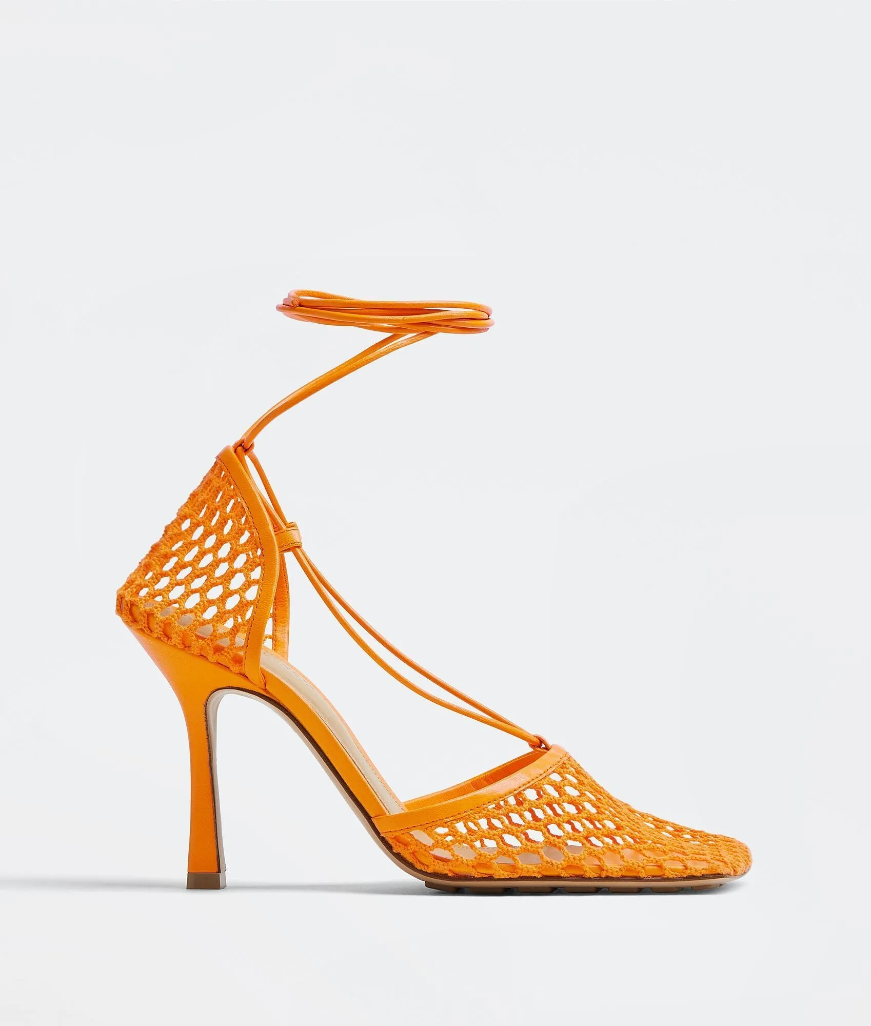 BOTTEGA VENETA LACE-UP LEATHER TRIMMED MESH SANDALS