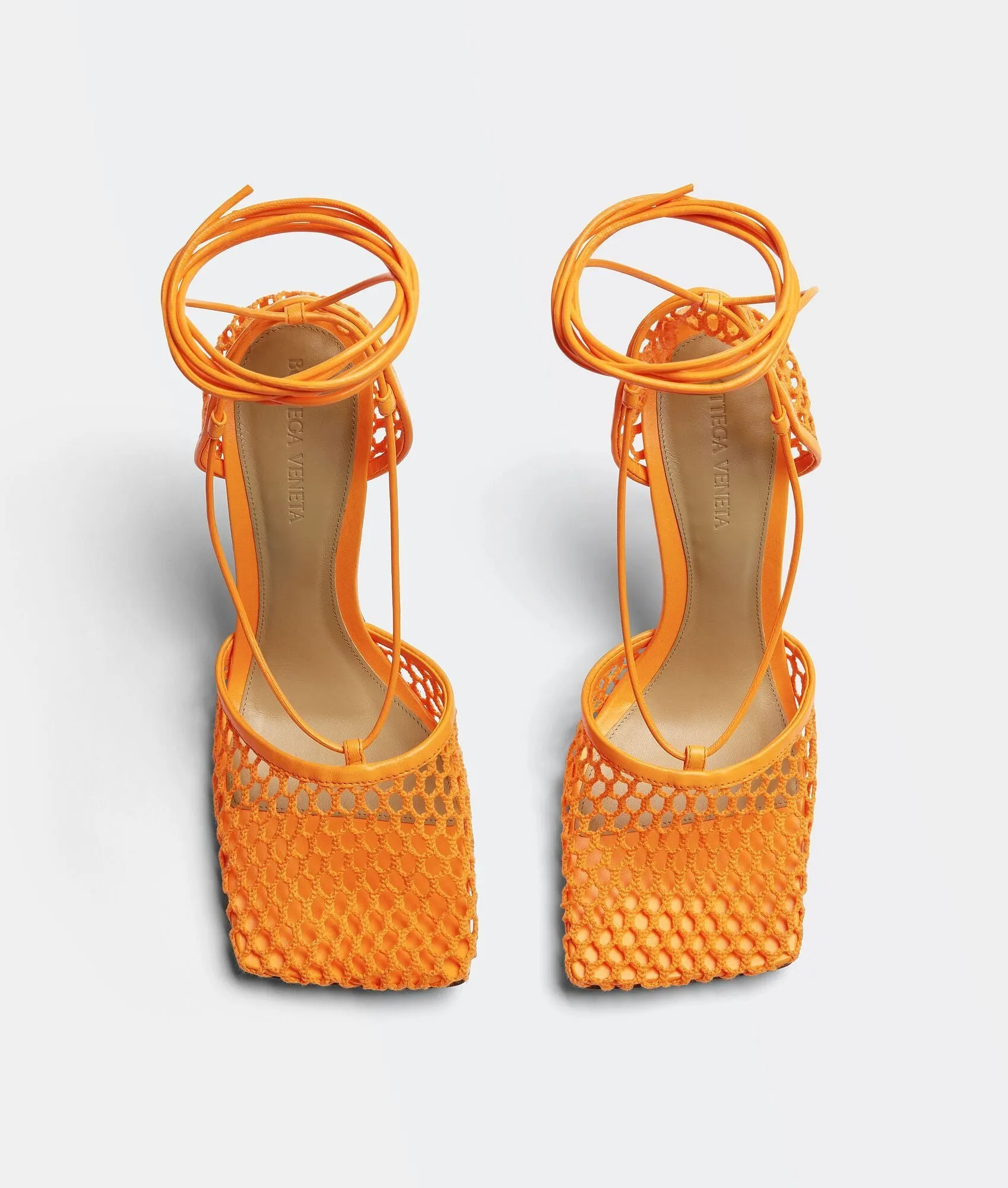 BOTTEGA VENETA LACE-UP LEATHER TRIMMED MESH SANDALS