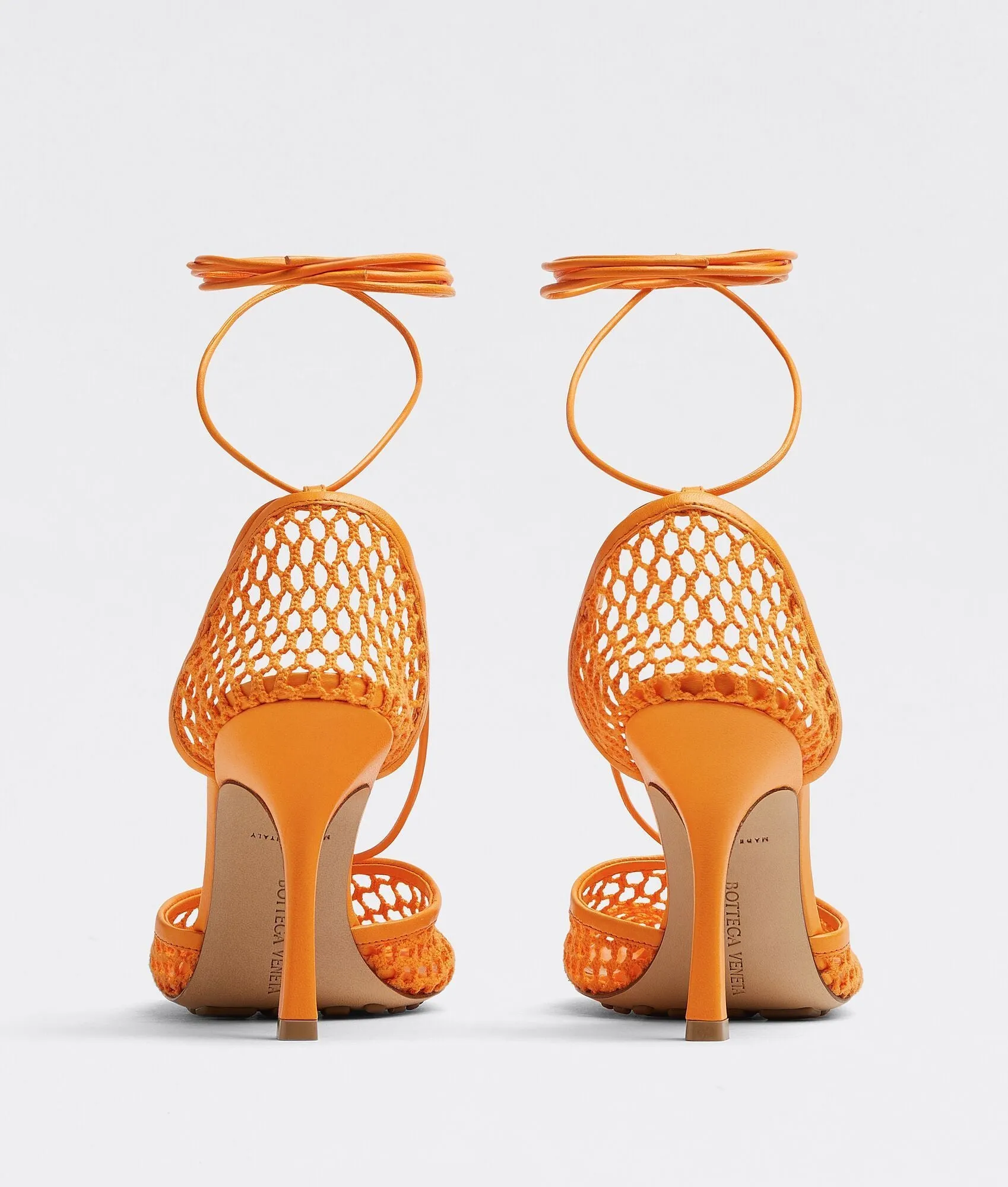 BOTTEGA VENETA LACE-UP LEATHER TRIMMED MESH SANDALS