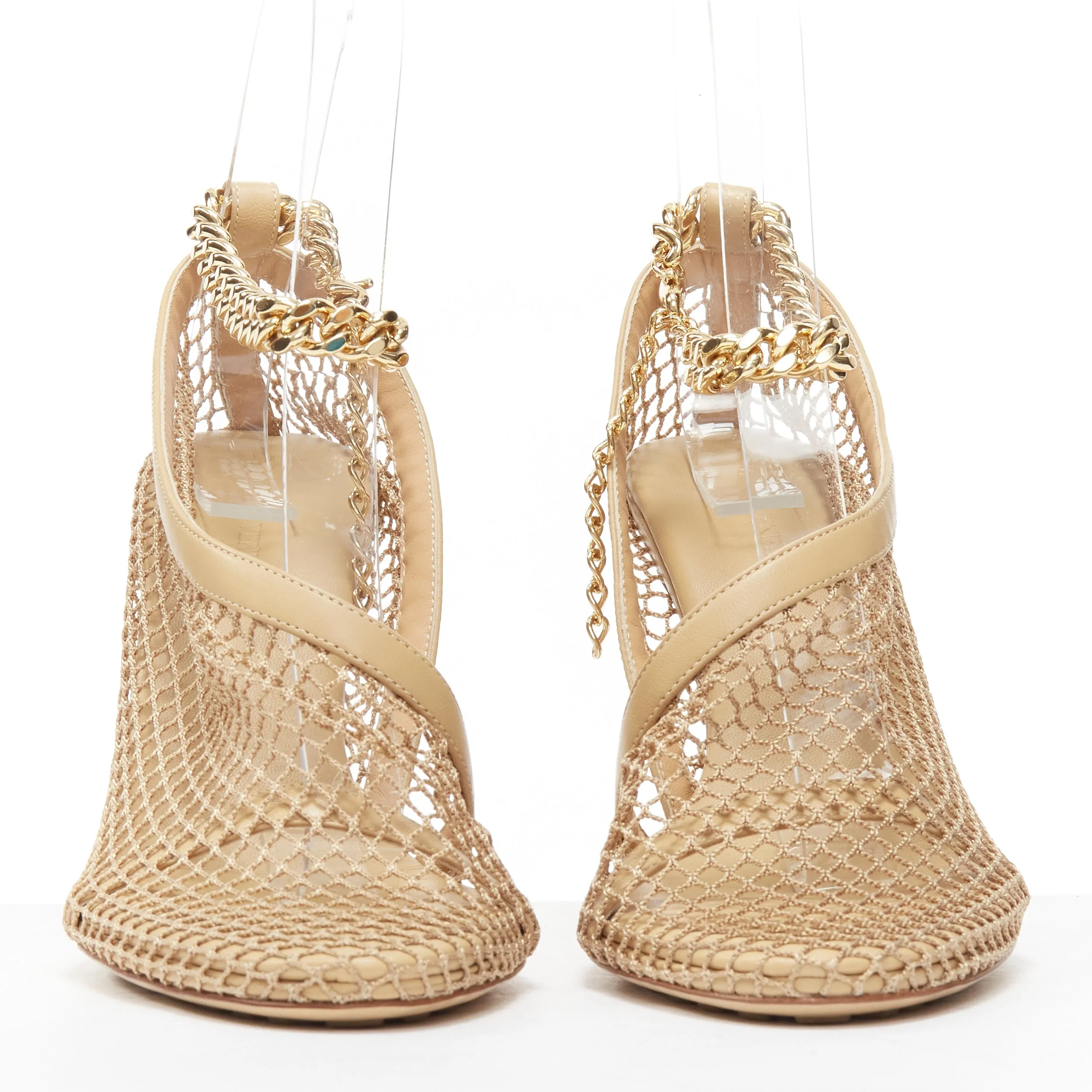 BOTTEGA VENETA Runway Daniel Lee beige fishnet gold chain high heel EU39.5