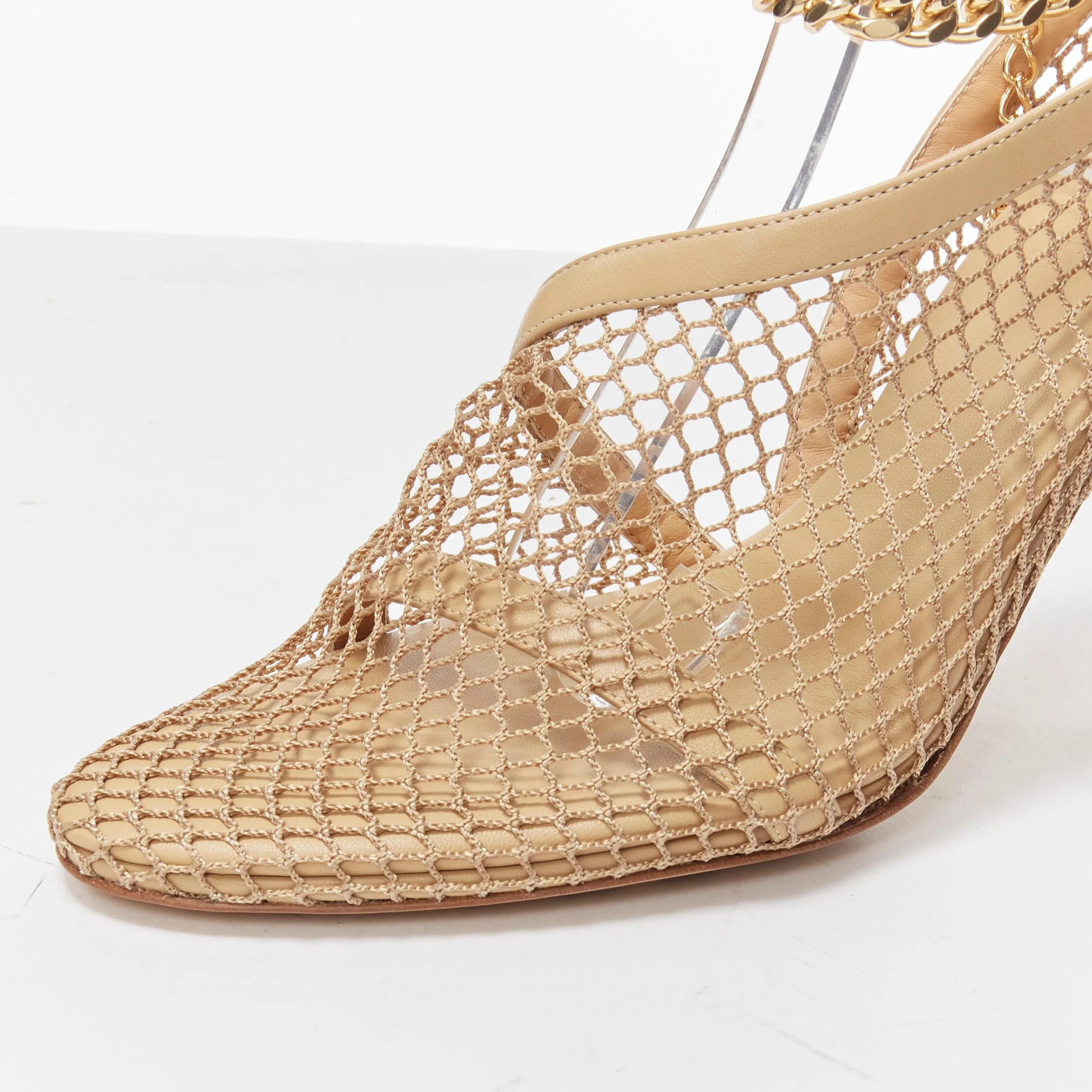 BOTTEGA VENETA Runway Daniel Lee beige fishnet gold chain high heel EU39.5