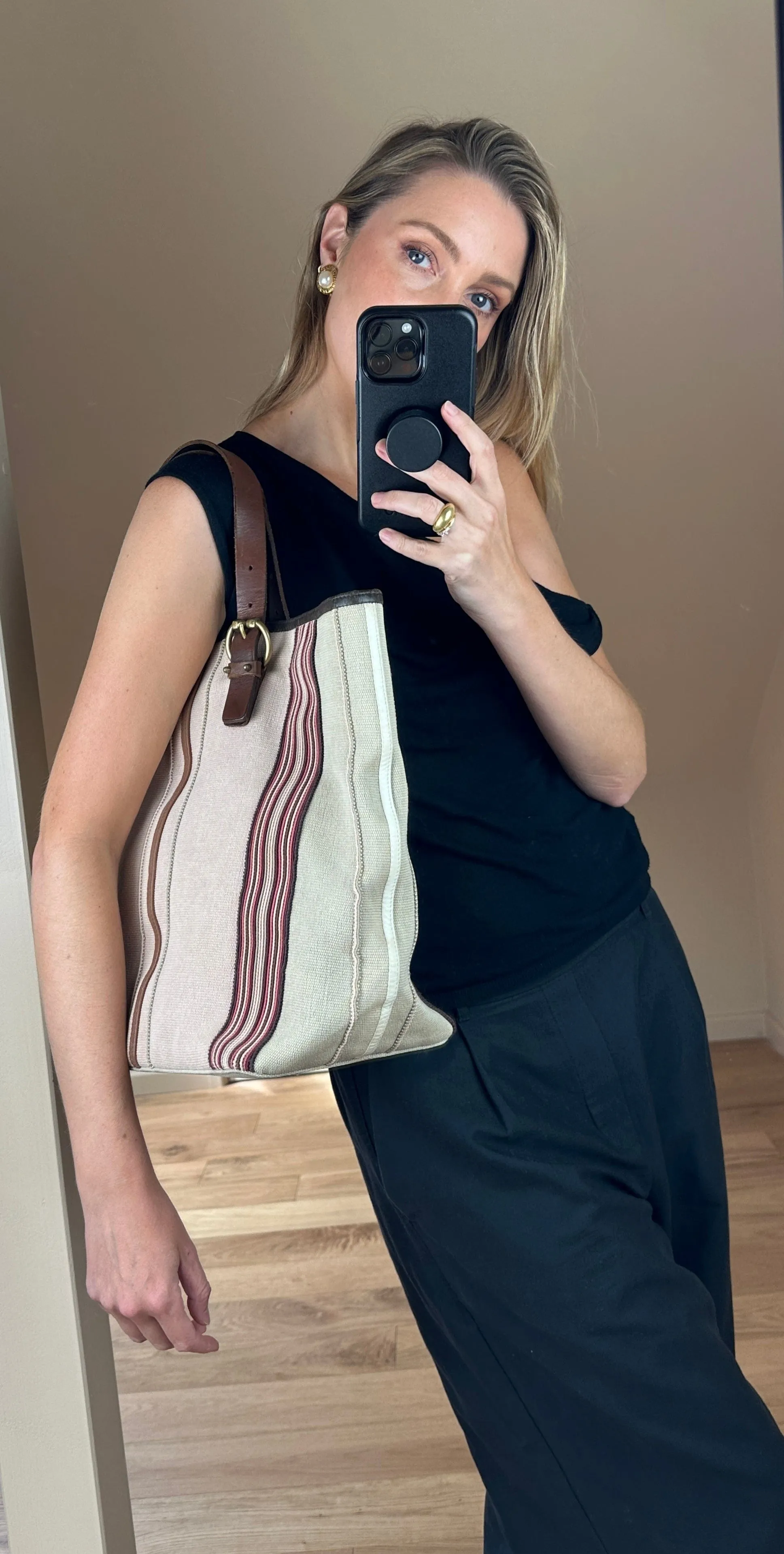 Bottega Veneta Striped Canvas and Leather Tote