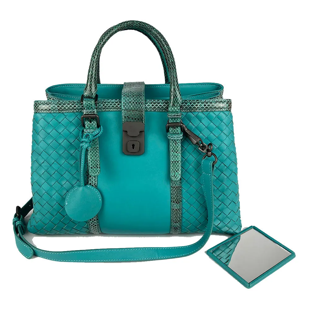 Bottega Veneta Teal Nappa Ayers Small Roma Bag