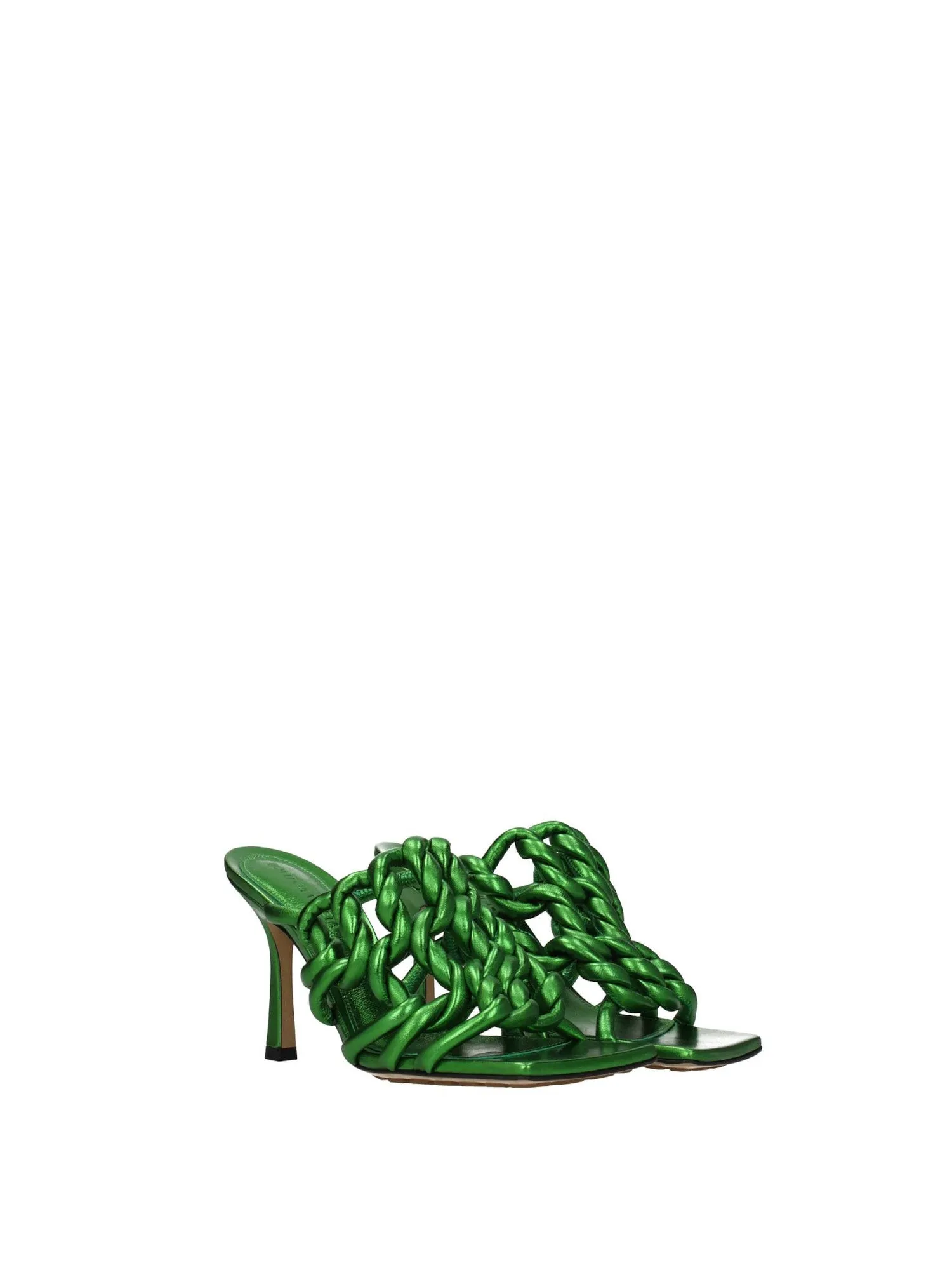 BOTTEGA VENETA Womens Green Knotted Square Toe Stiletto Slip On Leather Dress Heeled