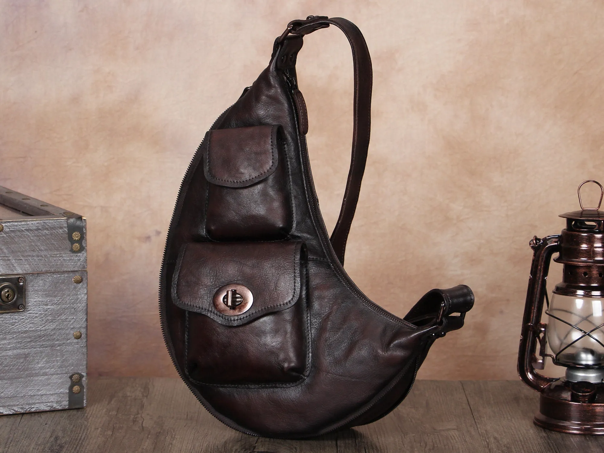 Brown Casual Leather Sling Bag Crossbody Purse