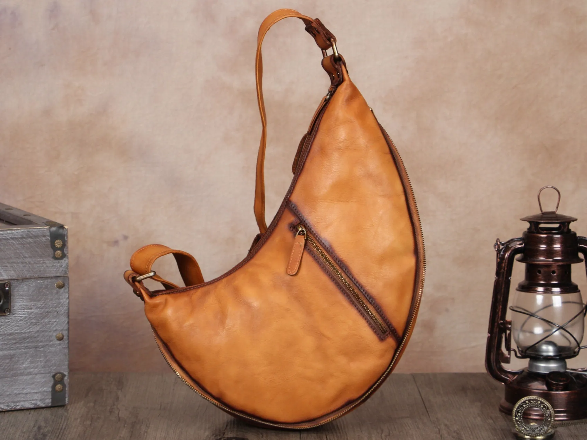 Brown Casual Leather Sling Bag Crossbody Purse