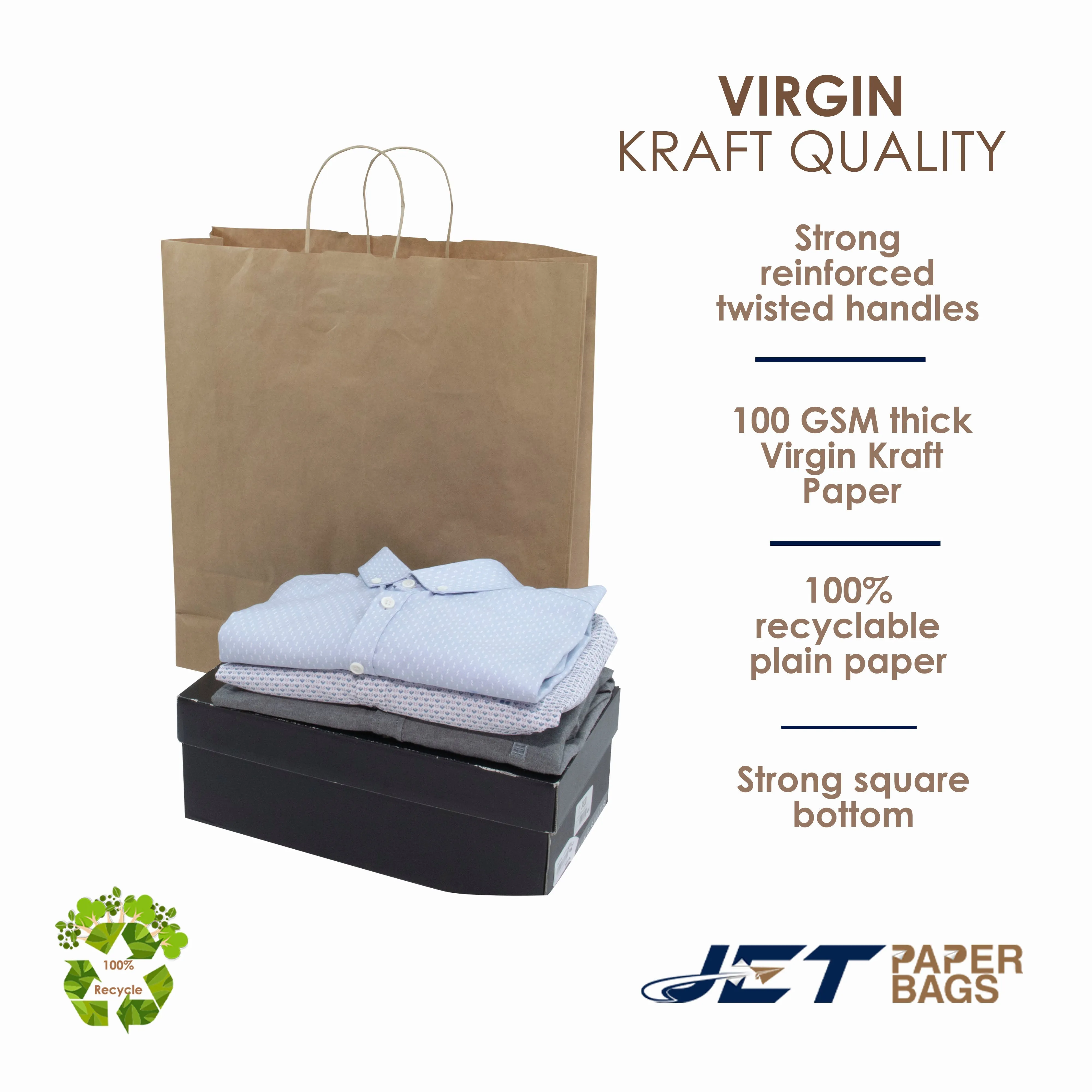 BROWN Large Paper Bags with Twisted Handles -VERA-18" x 5" x 19.75 H"