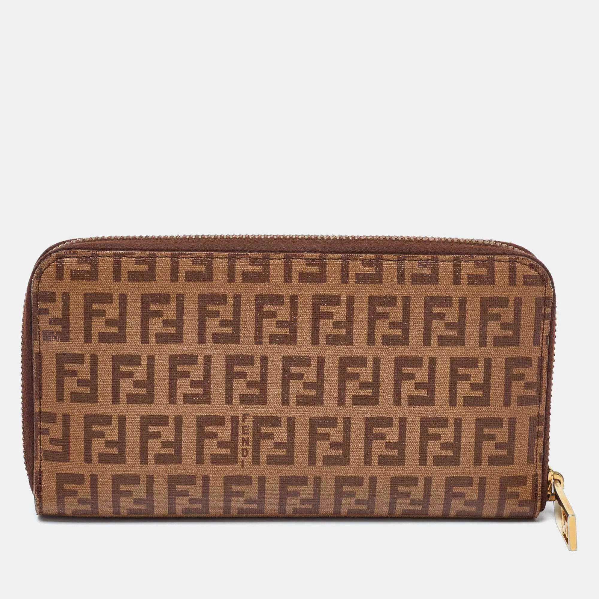 Brown/Beige Zucchino Coated Canvas Zip Around Wallet