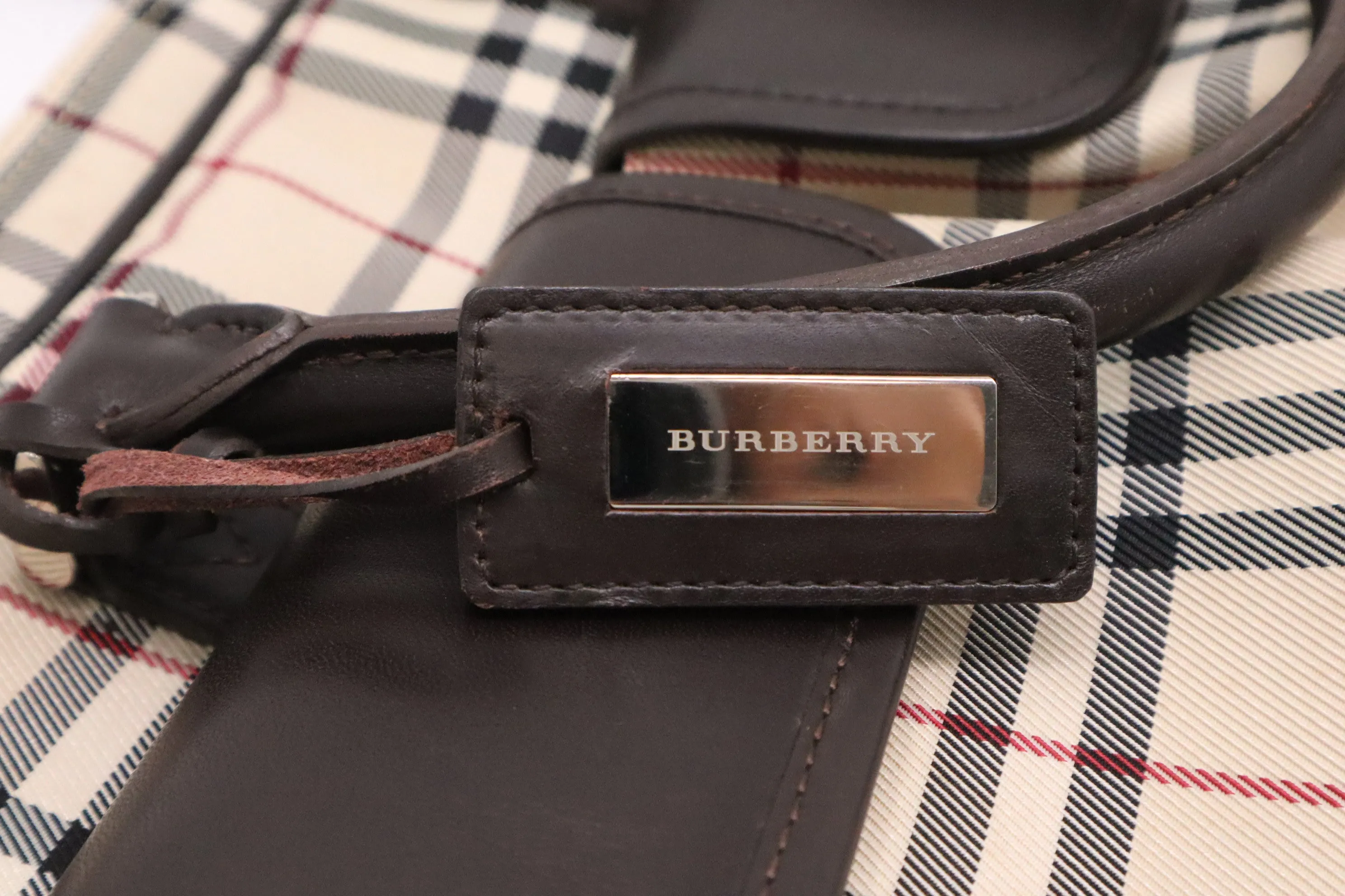 Burberry Laptop Bag in Beige Checked Canvas