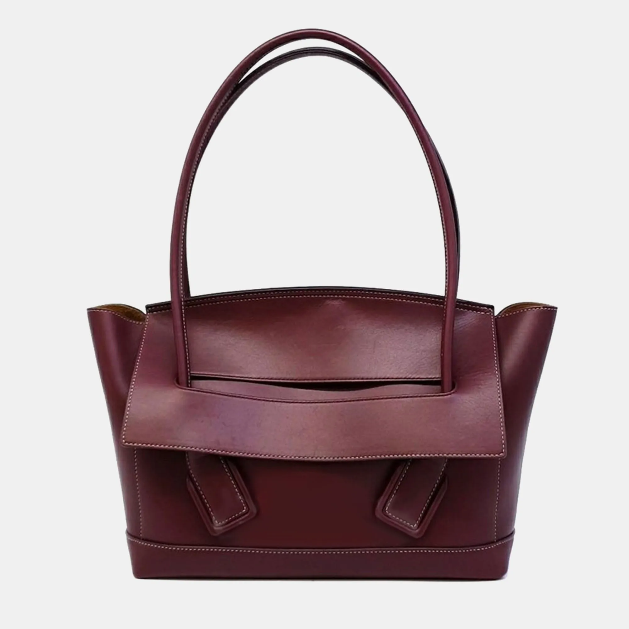 Burgundy Leather Arco Medium Top Handle Bag