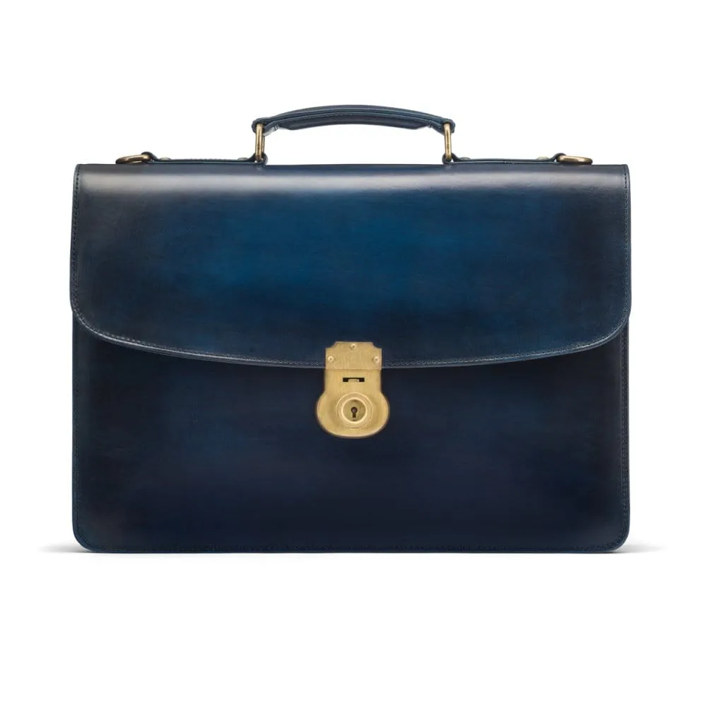 Burnished Harvard Leather Briefcase - Navy