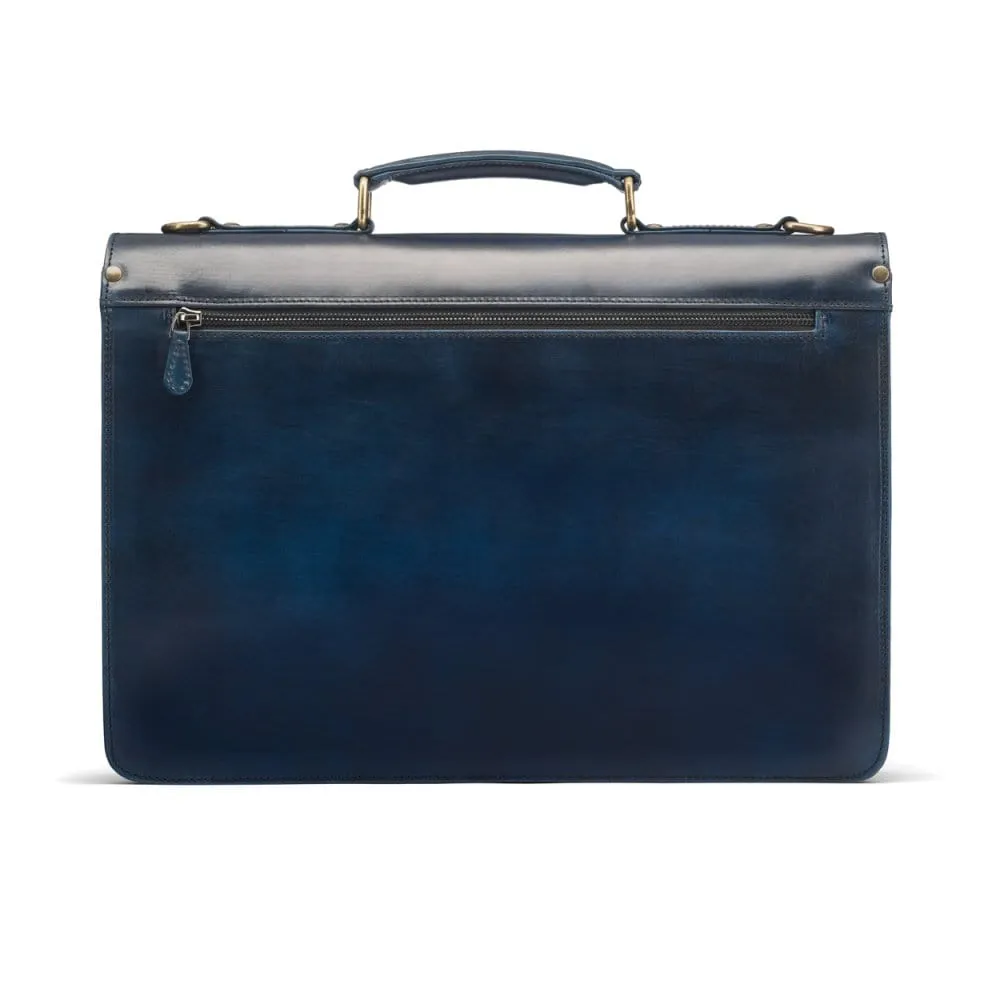 Burnished Harvard Leather Briefcase - Navy