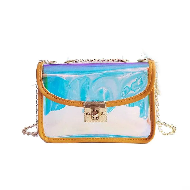 Casual Women's Transparent Square Chain Bag With Semicircular Lock