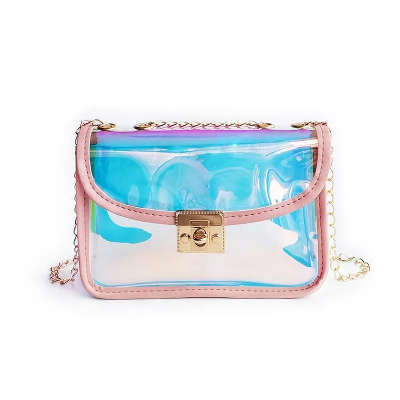 Casual Women's Transparent Square Chain Bag With Semicircular Lock