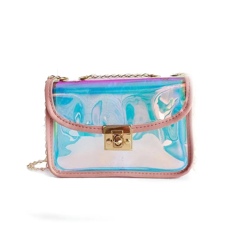 Casual Women's Transparent Square Chain Bag With Semicircular Lock