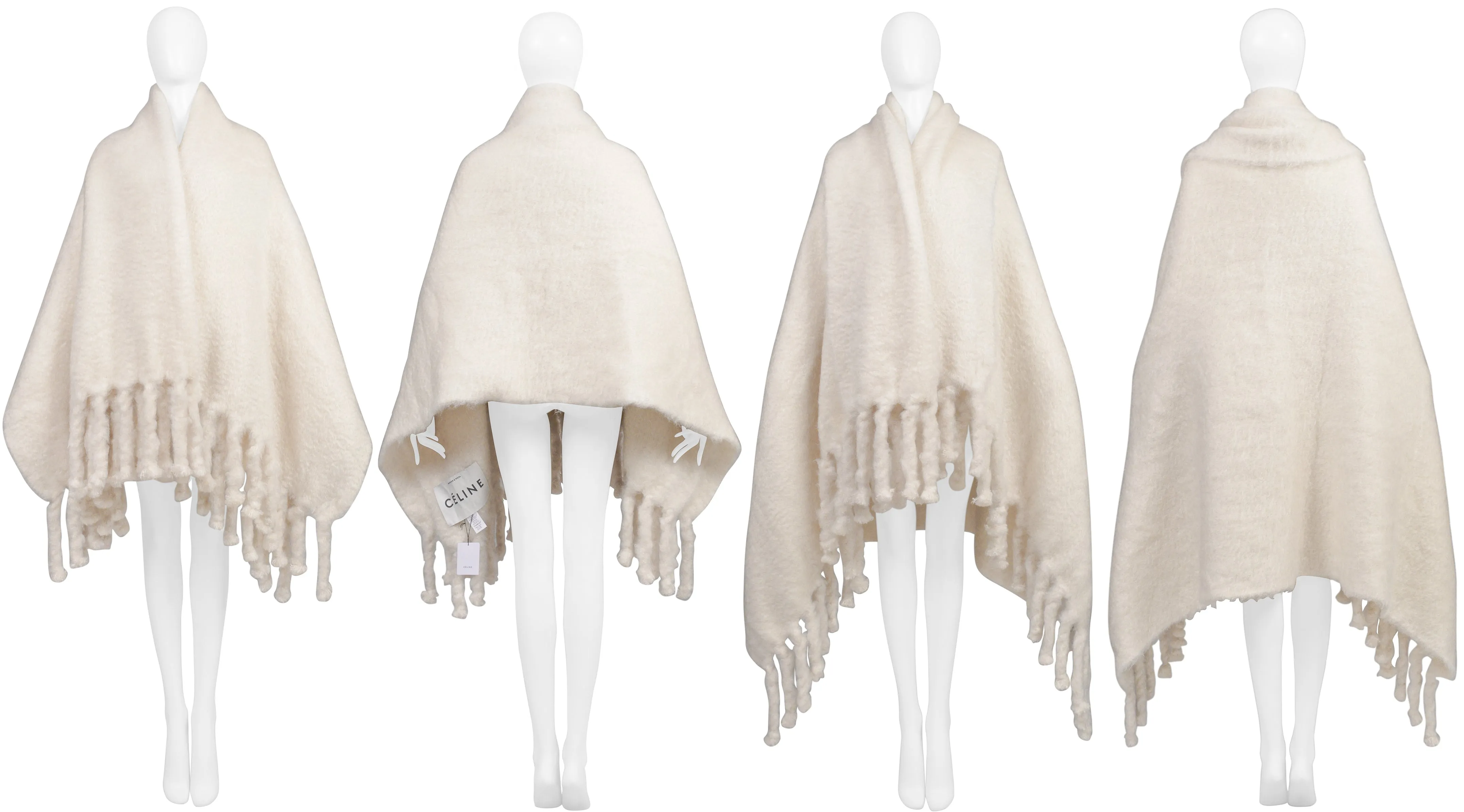 CELINE BY PHOEBE PHILO OFF-WHITE MOHAIR BLANKET WITH GIANT FRINGE 2017