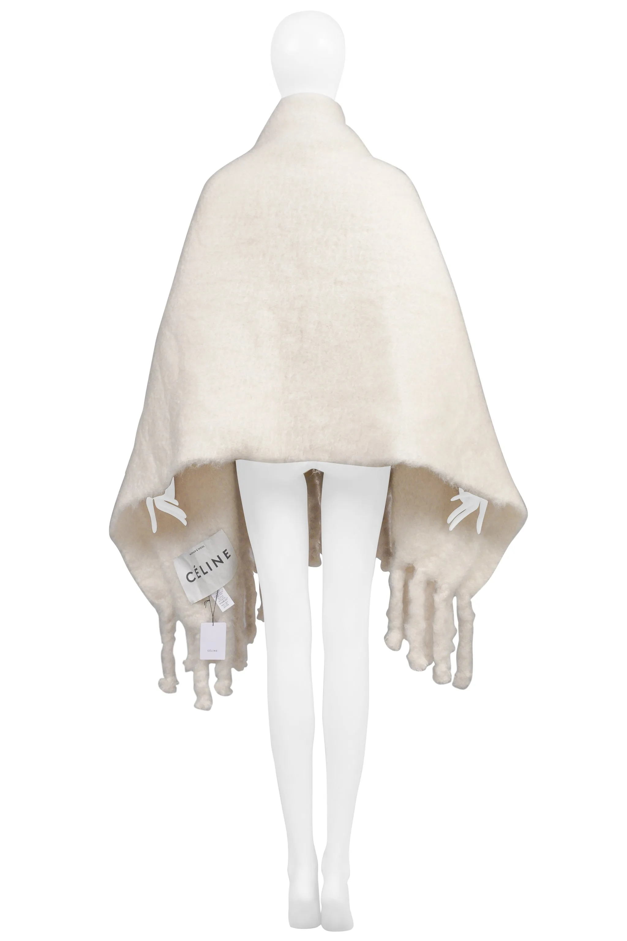 CELINE BY PHOEBE PHILO OFF-WHITE MOHAIR BLANKET WITH GIANT FRINGE 2017