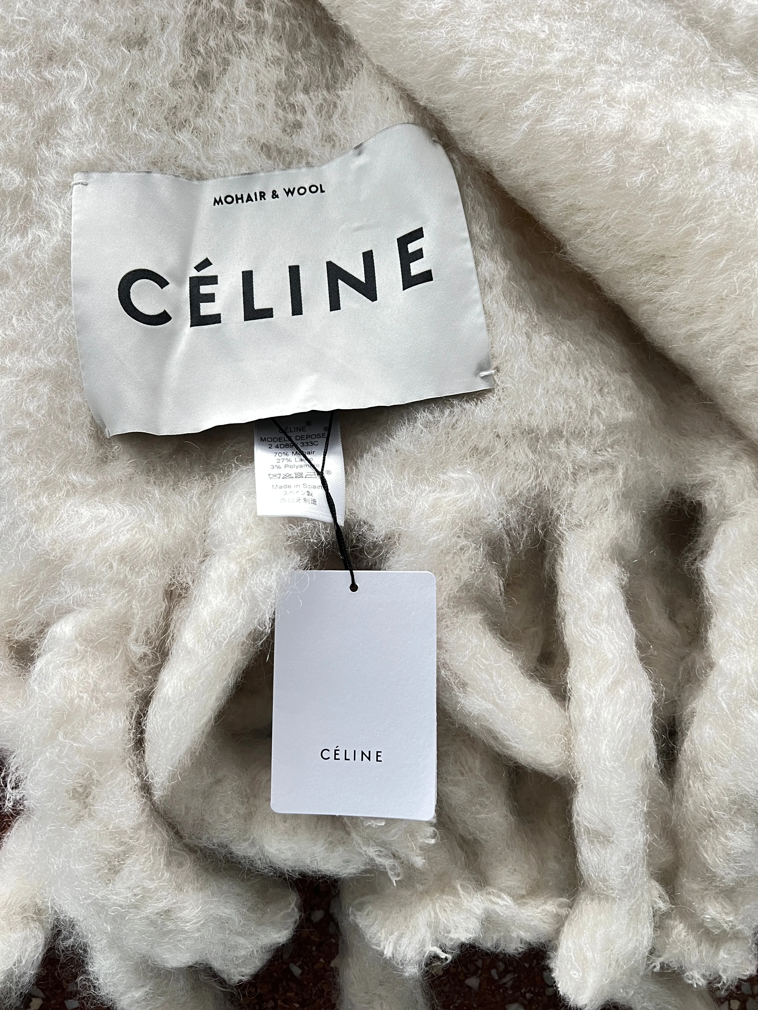 CELINE BY PHOEBE PHILO OFF-WHITE MOHAIR BLANKET WITH GIANT FRINGE 2017