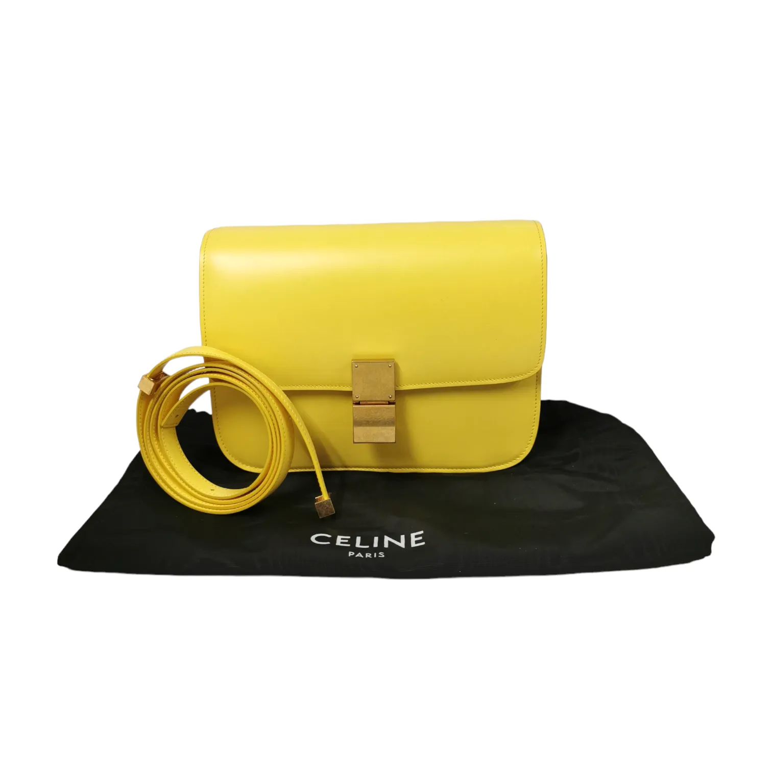 Celine Classic Box Medium Yellow Calfskin