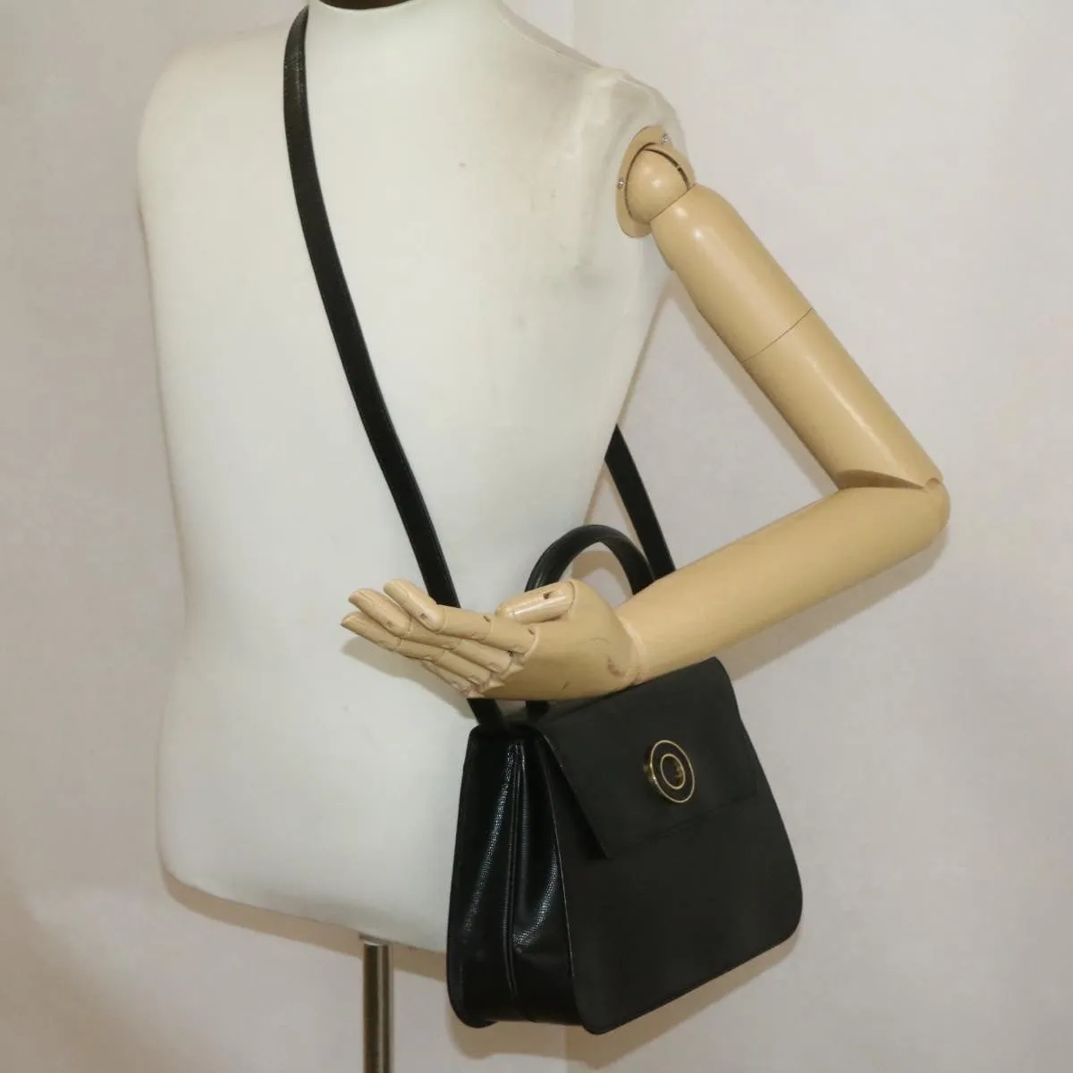 CELINE Hand Bag Leather 2Way Black Auth am376g