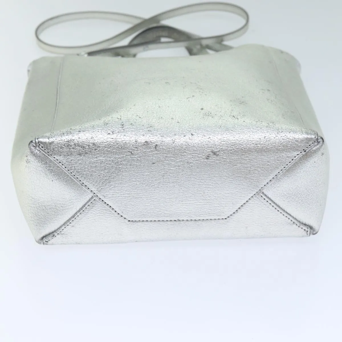 CELINE Hand Bag Leather 2way Silver Auth 74224