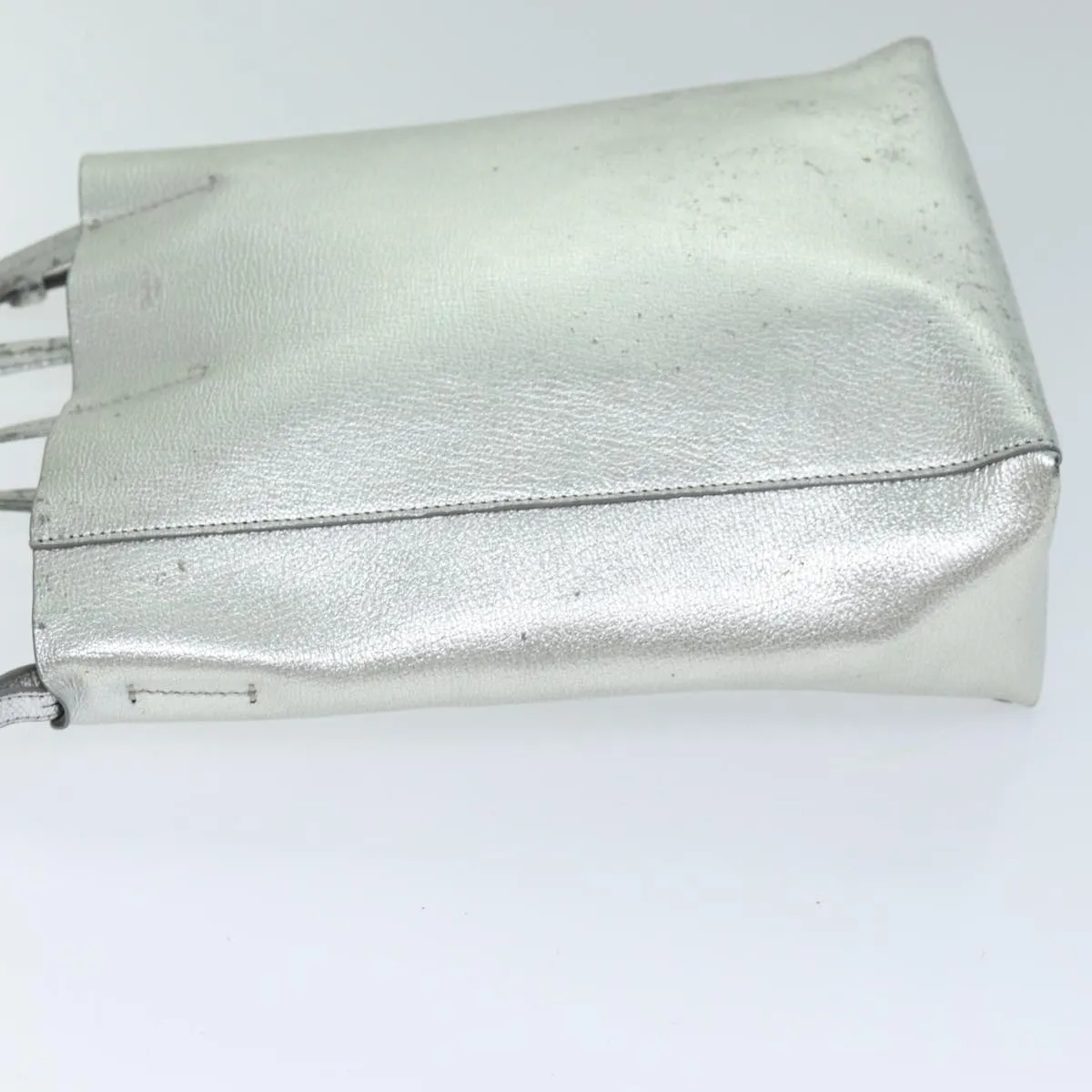 CELINE Hand Bag Leather 2way Silver Auth 74224