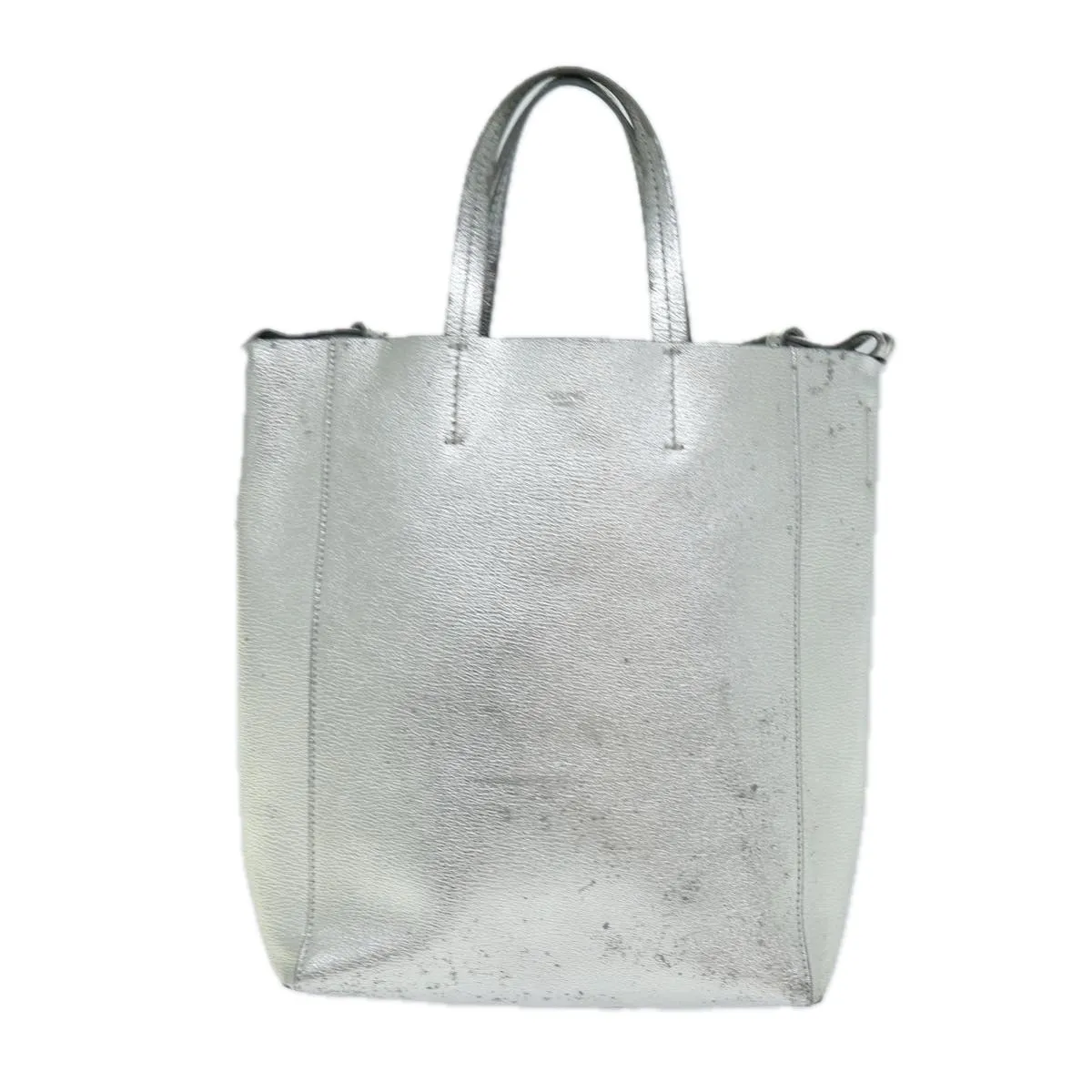 CELINE Hand Bag Leather 2way Silver Auth 74224