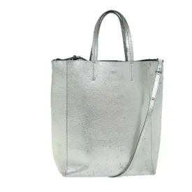 CELINE Hand Bag Leather 2way Silver Auth 74224