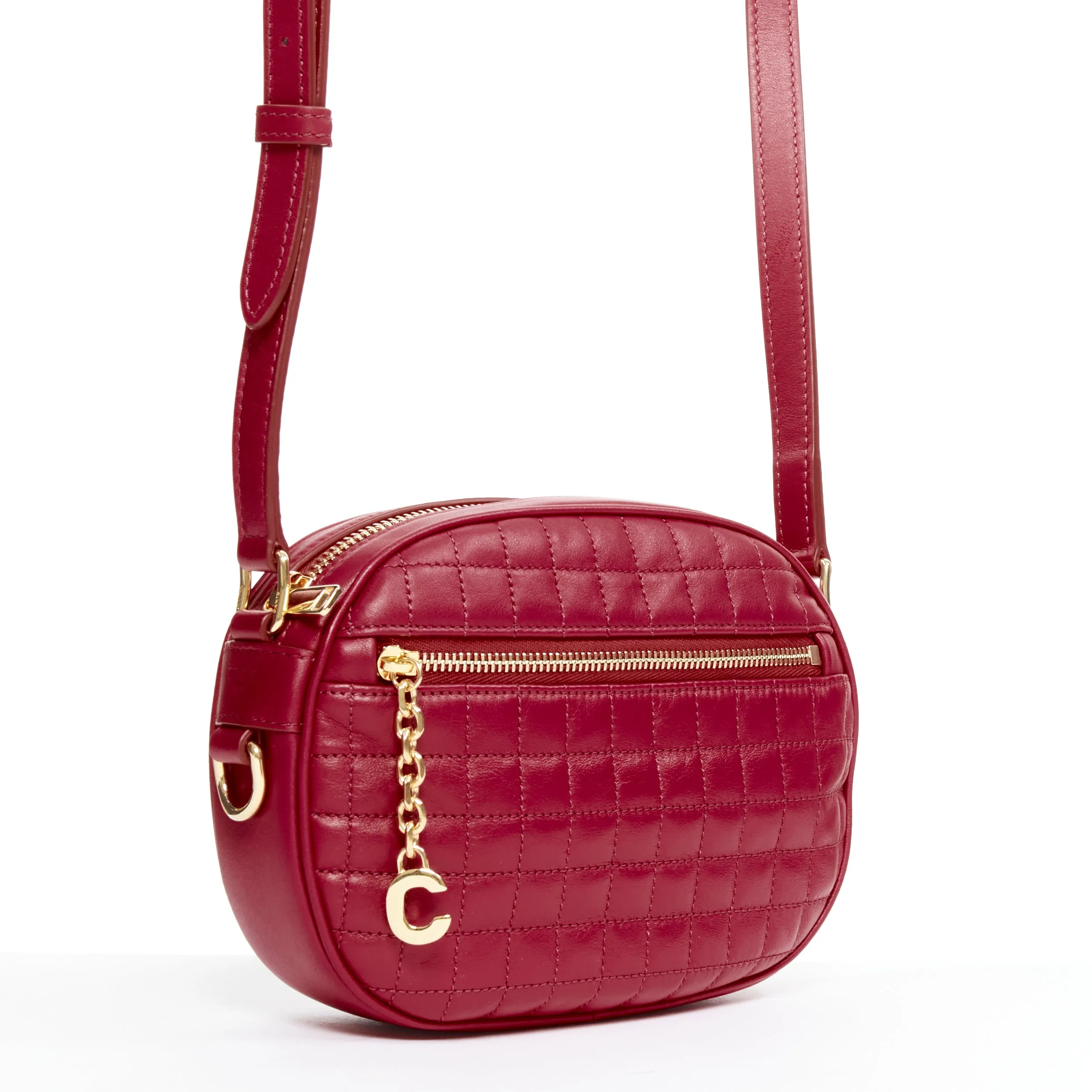 CELINE Hedi Slimane 2019 C Charm red quilted small crossbody camera bag