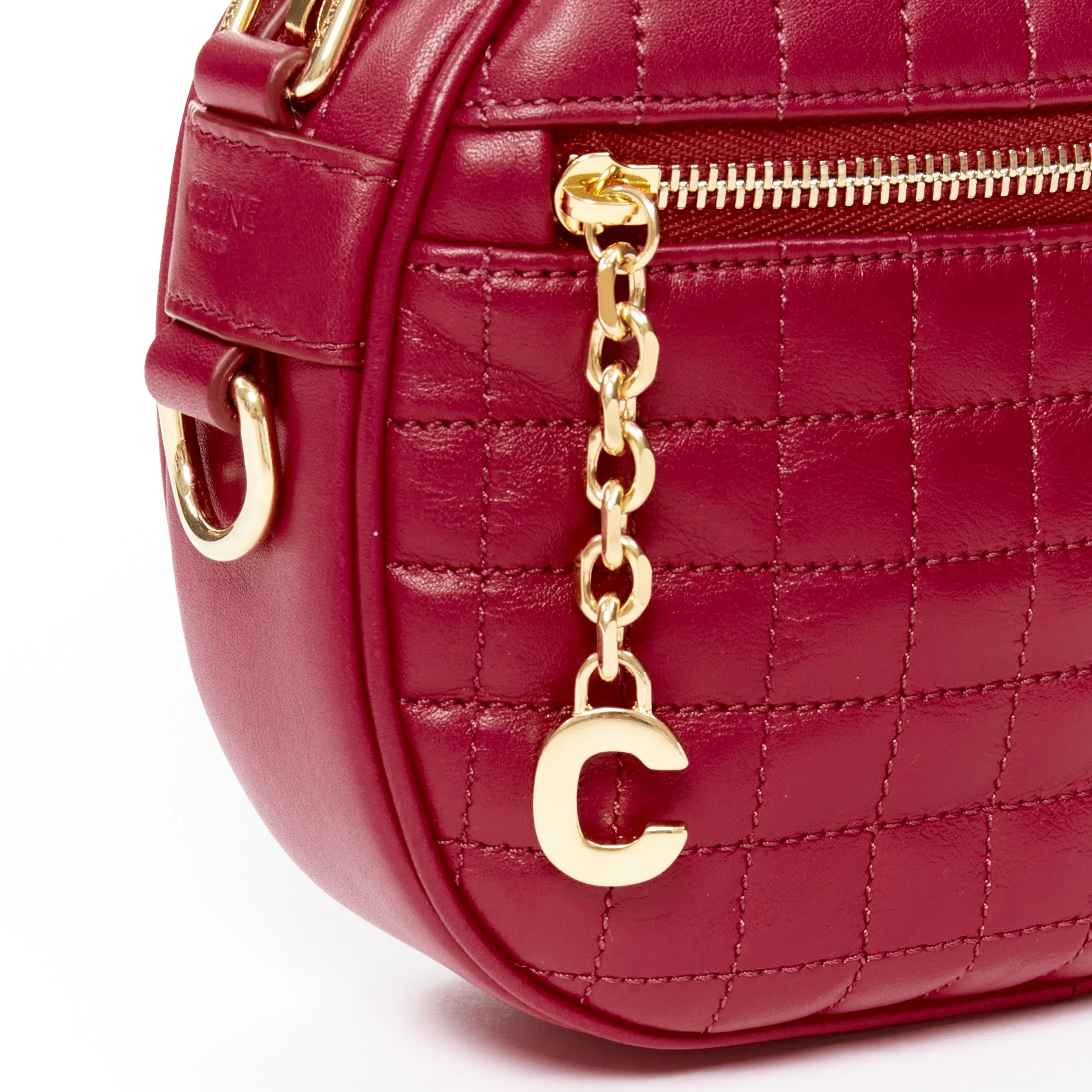 CELINE Hedi Slimane 2019 C Charm red quilted small crossbody camera bag