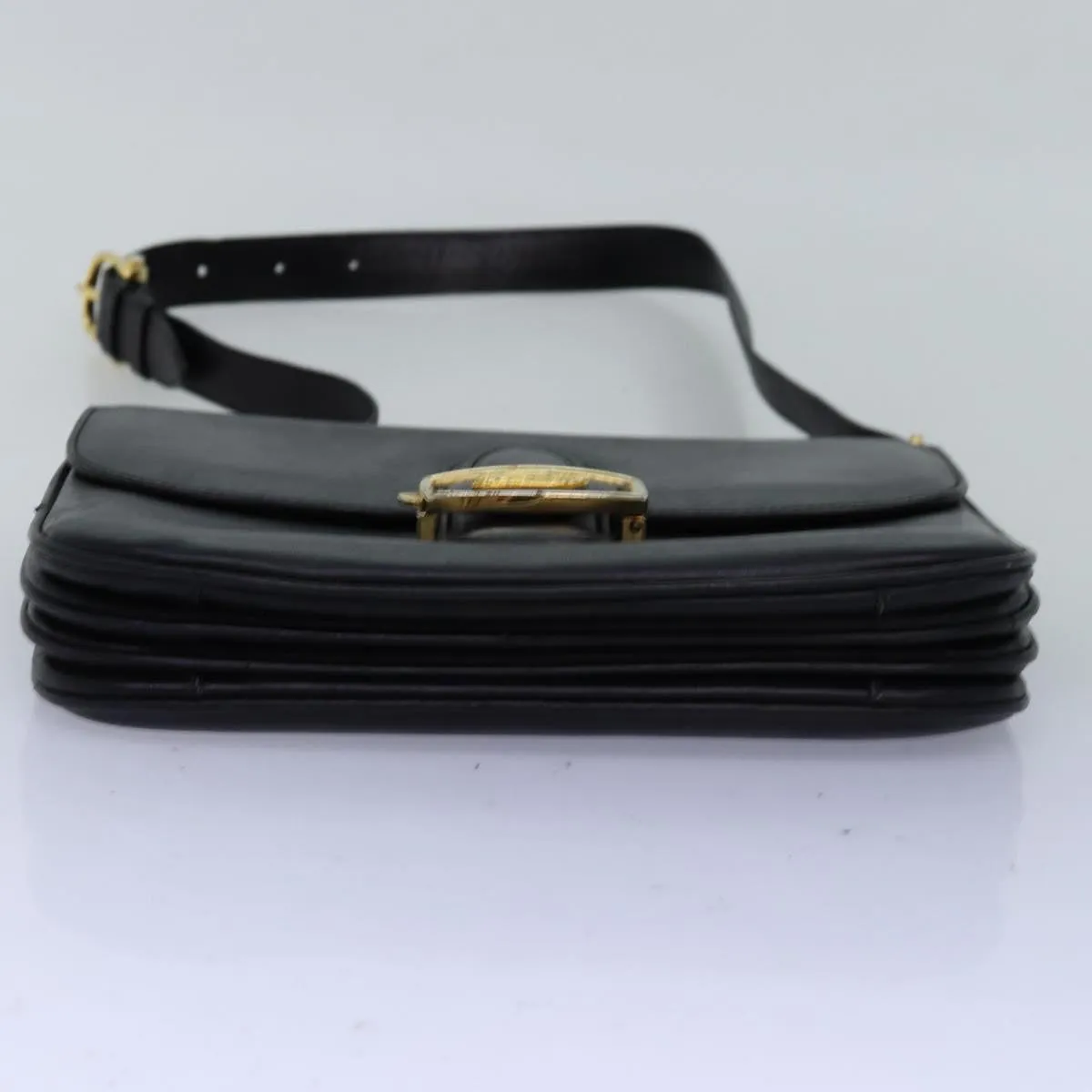 CELINE Horse Carriage Shoulder Bag Leather Black Auth bs14114