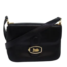 CELINE Horse Carriage Shoulder Bag Leather Black Auth bs14114