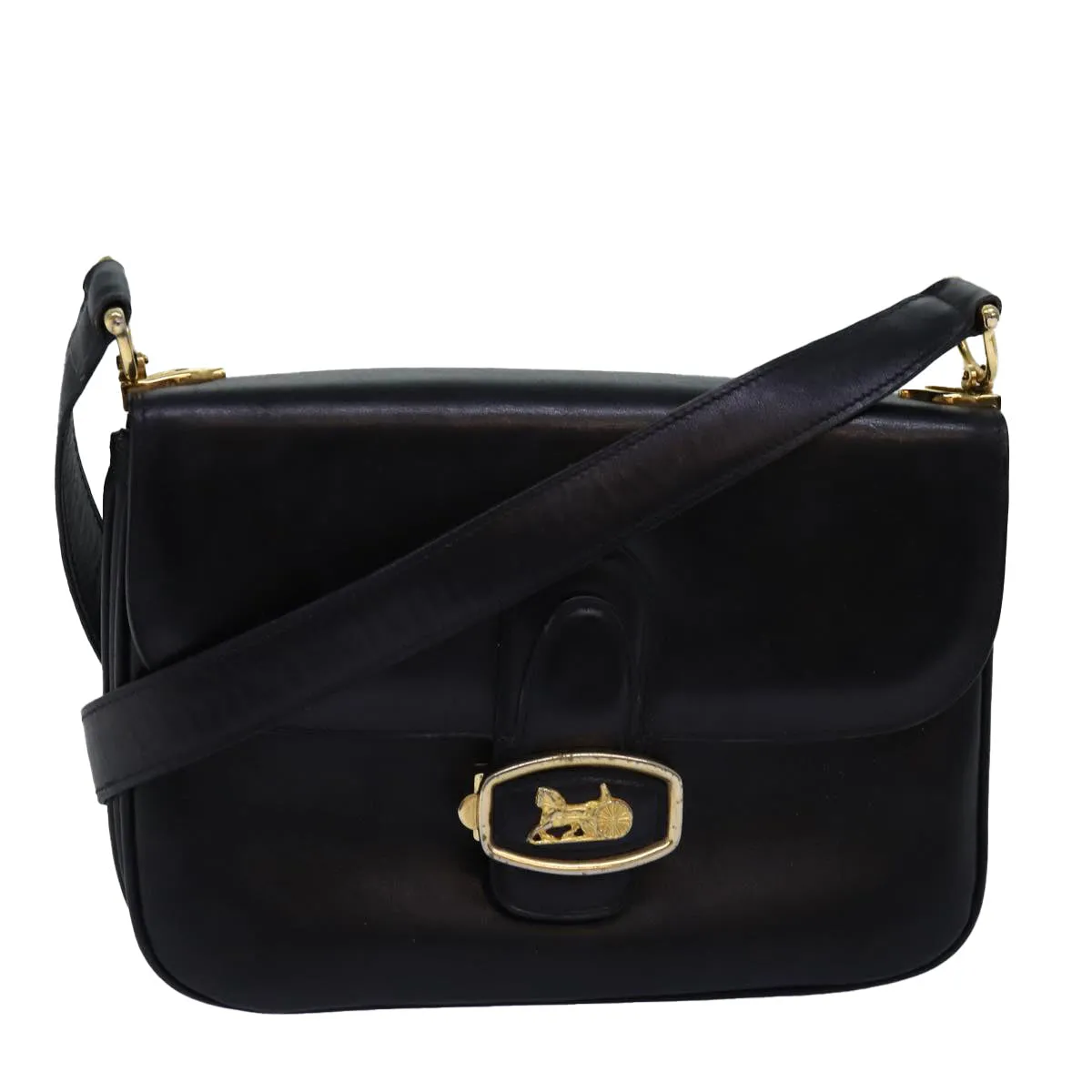 CELINE Horse Carriage Shoulder Bag Leather Black Auth bs14114