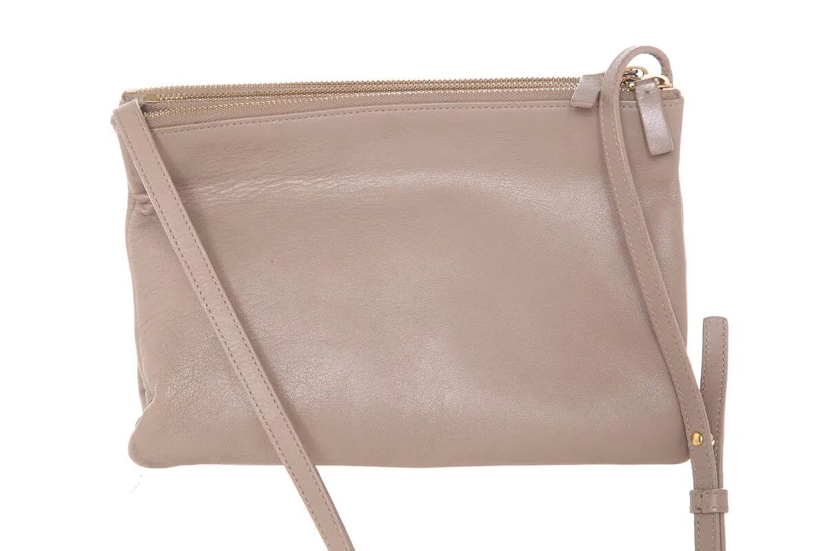 Celine Lambskin Taupe Tri Pouch Cross-Body