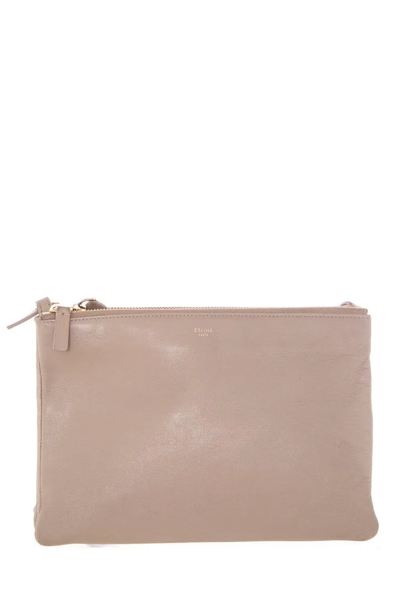 Celine Lambskin Taupe Tri Pouch Cross-Body