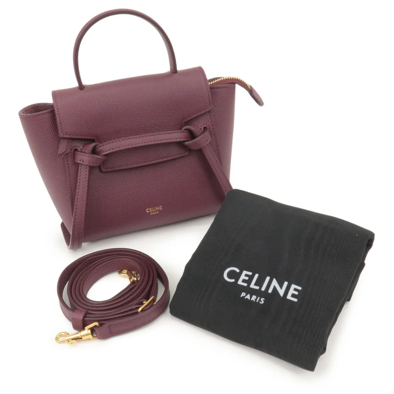 CELINE Leather Pico Belt Bag 2Way Shoulder Bag Bordeaux 194263