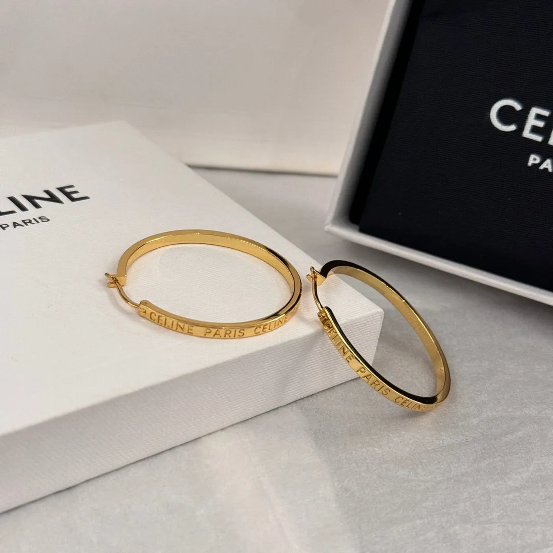 CELINE PARIS Gold Large Ring Earrings EHC123