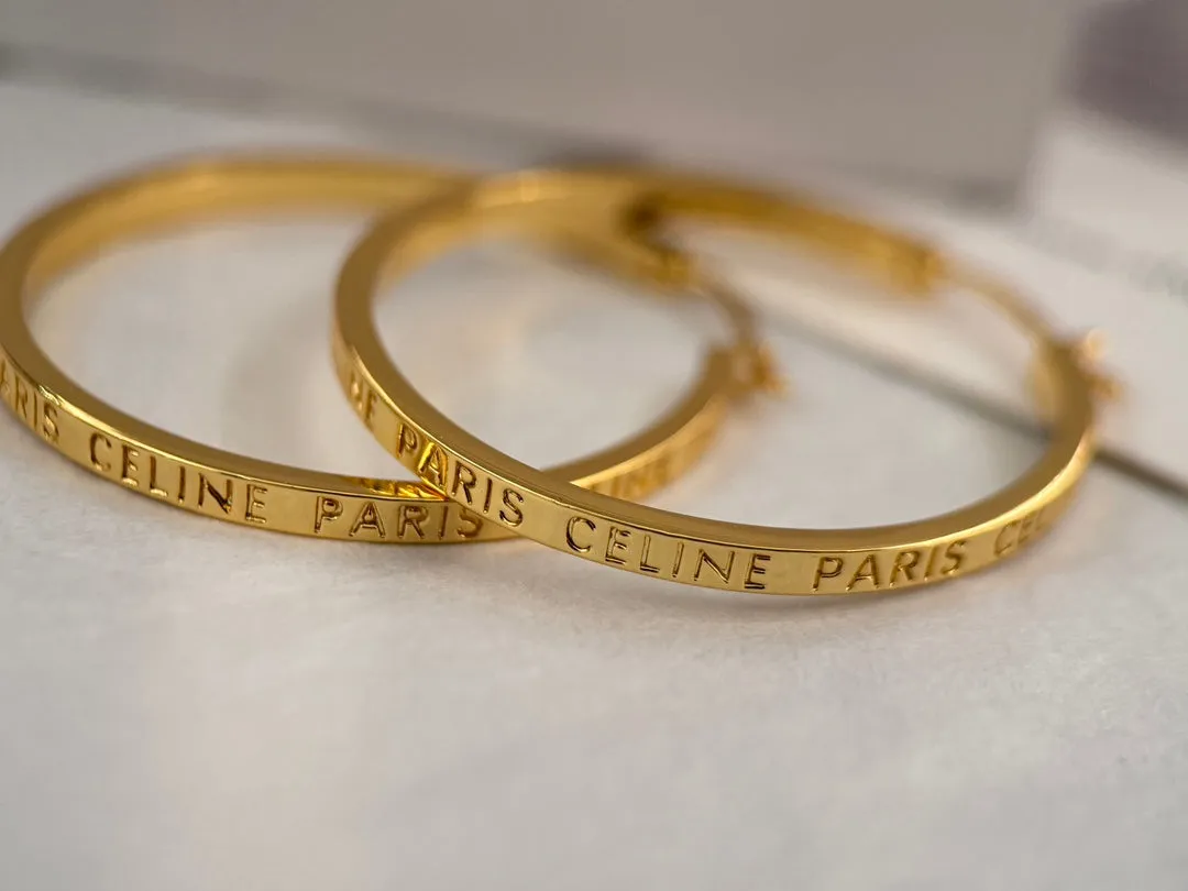 CELINE PARIS Gold Large Ring Earrings EHC123