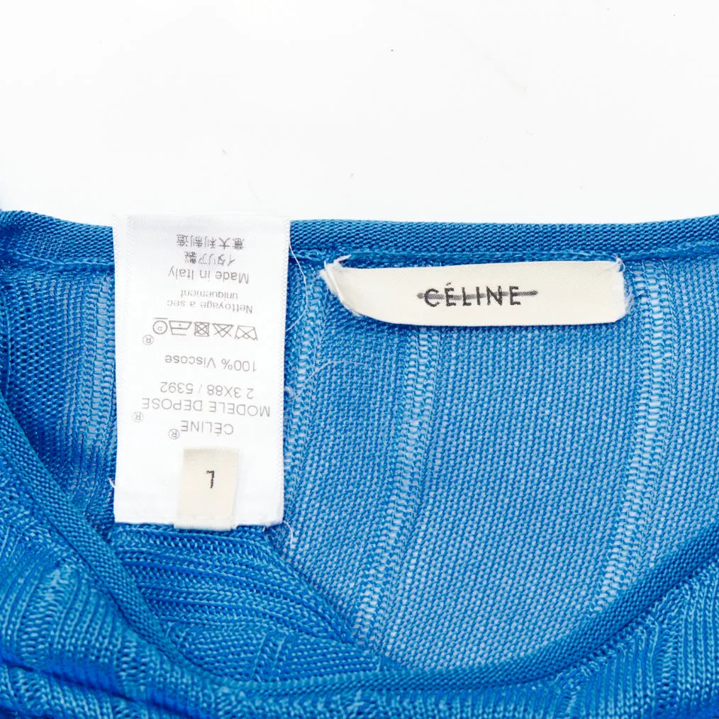 CELINE Phoebe Philo blue semi sheer viscose bateau neck ribbed sweater L