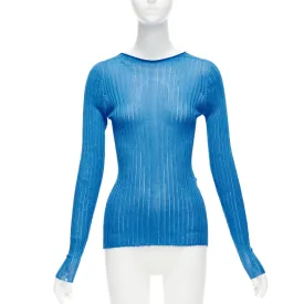 CELINE Phoebe Philo blue semi sheer viscose bateau neck ribbed sweater L