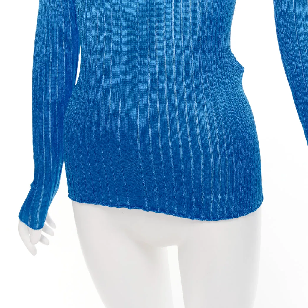 CELINE Phoebe Philo blue semi sheer viscose bateau neck ribbed sweater L