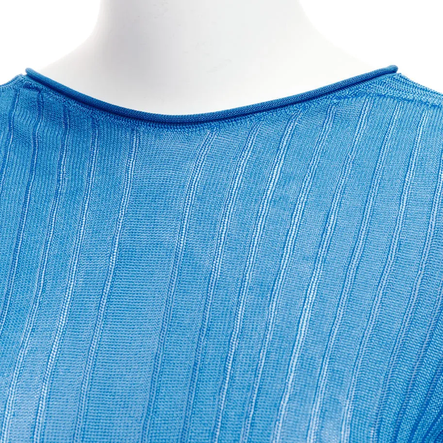 CELINE Phoebe Philo blue semi sheer viscose bateau neck ribbed sweater L