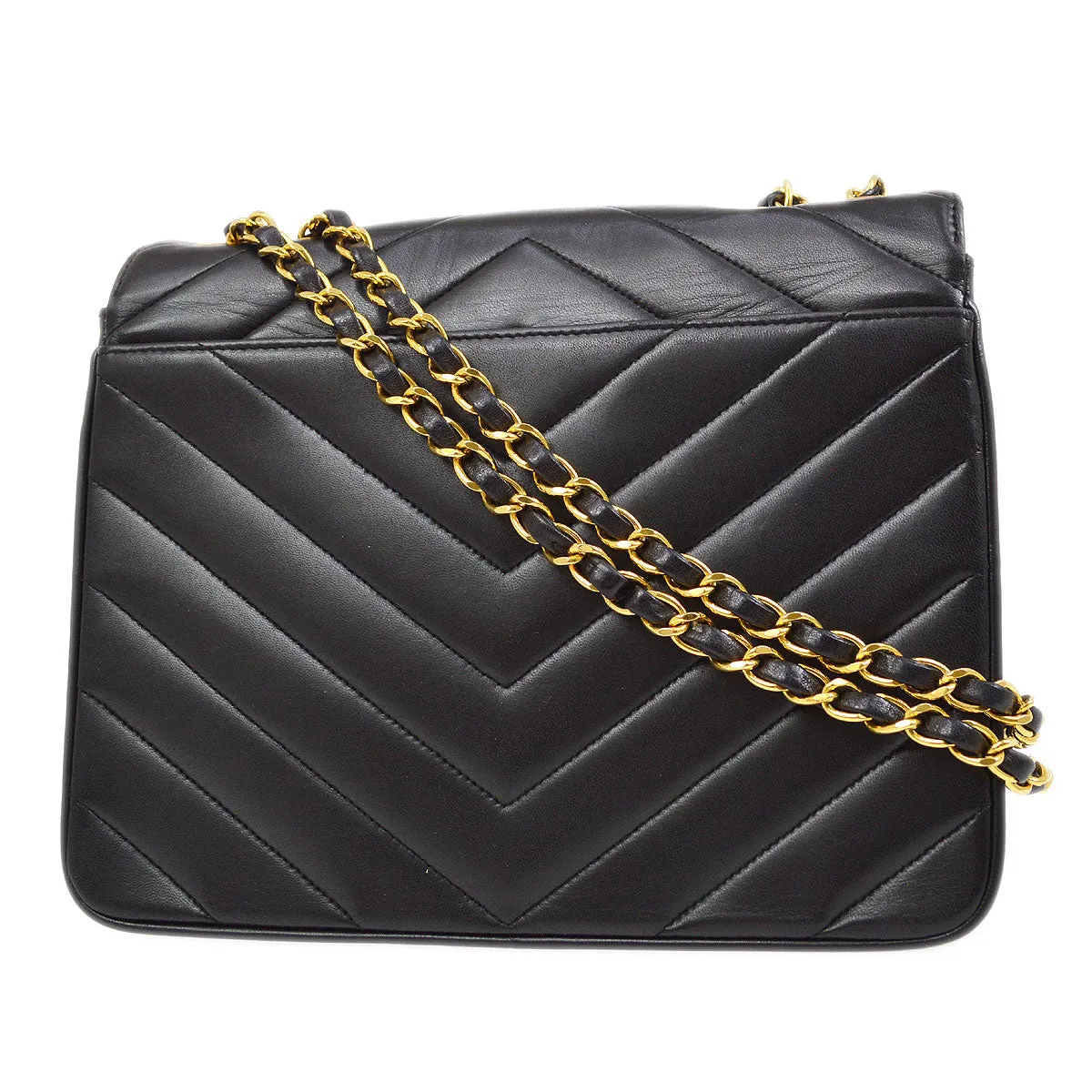 CHANEL 1991-1994 Black Lambskin Chevron Letter Flap Small 52099