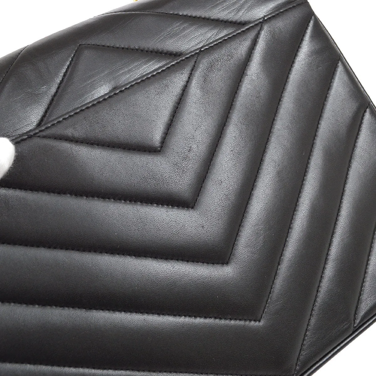 CHANEL 1991-1994 Black Lambskin Chevron Letter Flap Small 52099