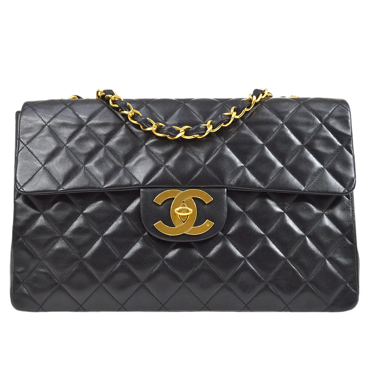 Chanel 1994-1996 Black Lambskin Classic Flap Maxi 64429