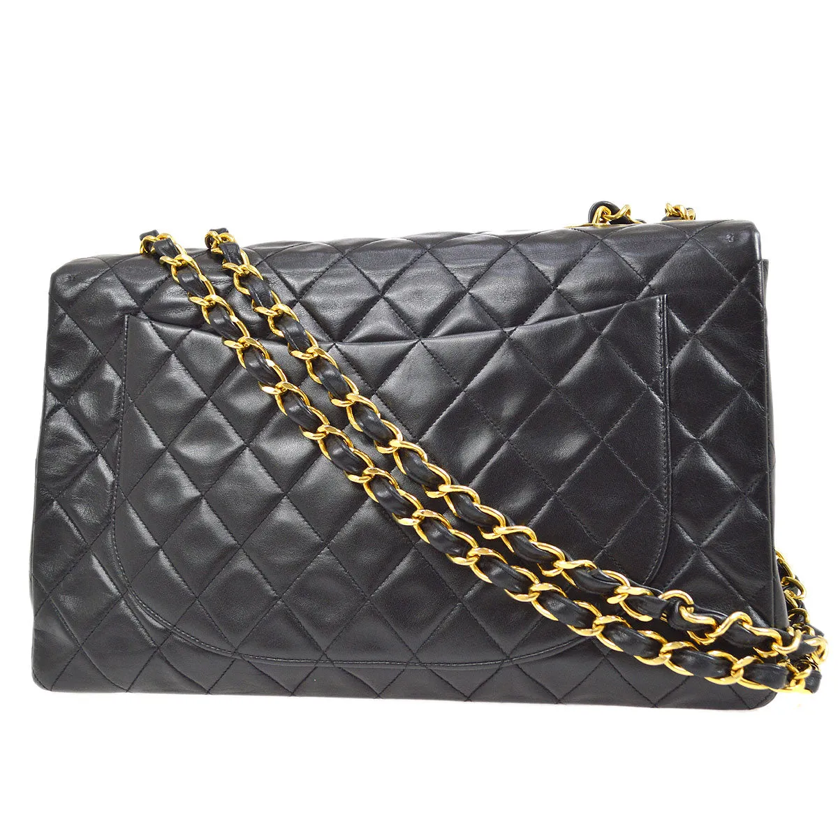 Chanel 1994-1996 Black Lambskin Classic Flap Maxi 64429