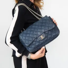 Chanel Blue Leather Single Flap Shoulder Bag