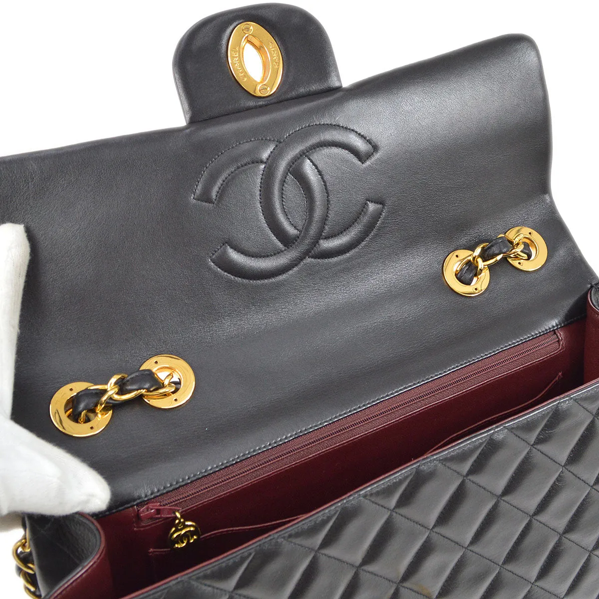 Chanel Classic Flap Maxi Chain Shoulder Bag Black Lambskin 94639