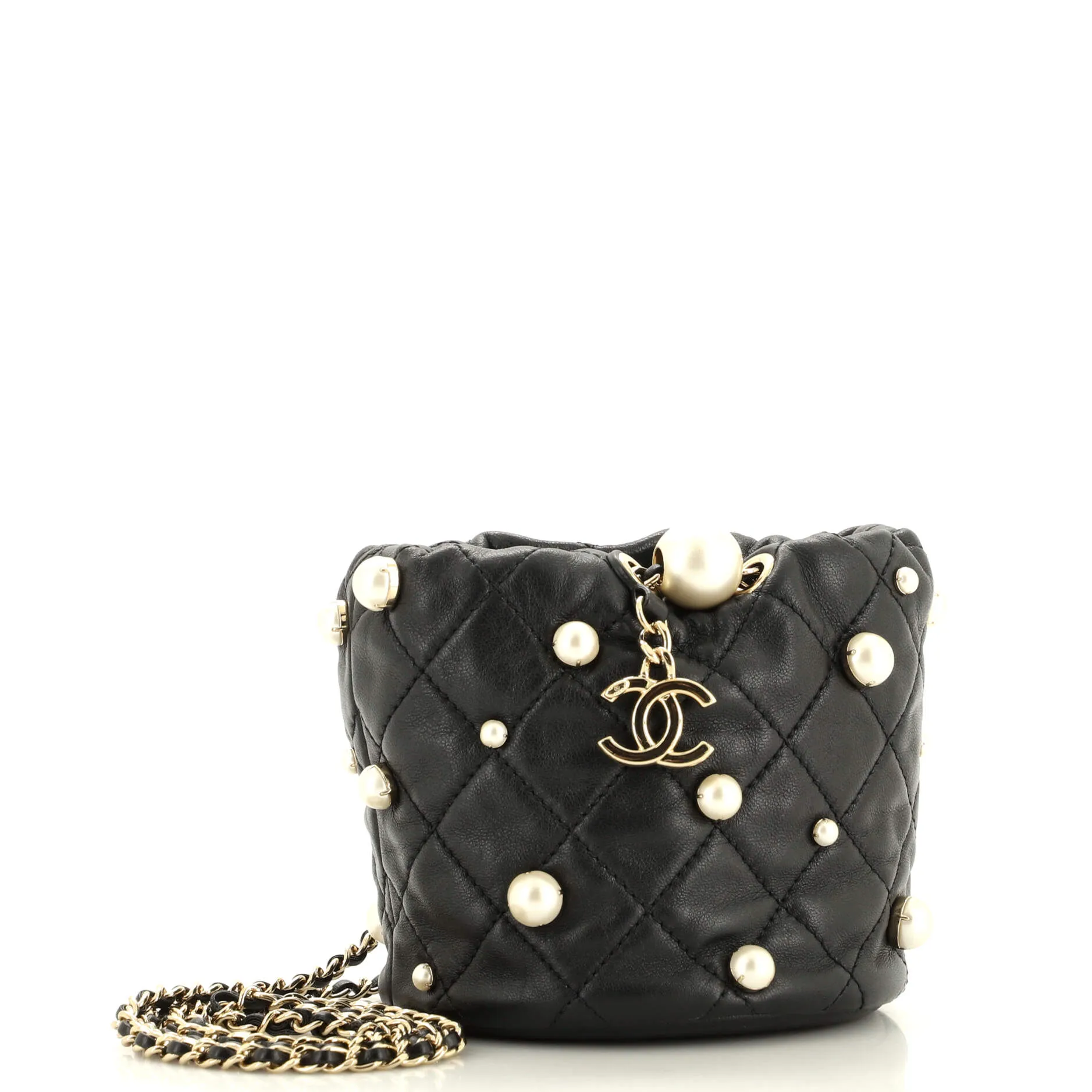 Chanel Drawstring Round Bucket Bag Pearl